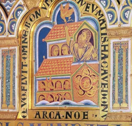 Noah and the Ark, detalj av et av de 51 panelene til Verduner-alteret, 1181 (champleve-emaljeverk)